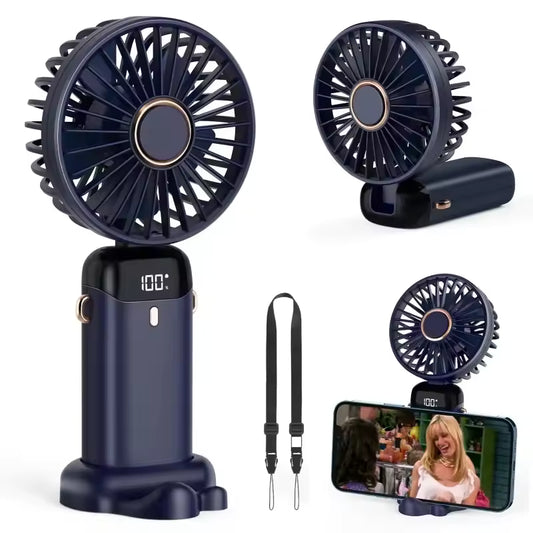 3000mAh Foldable Mini Fan – Neck Hanging, USB Rechargeable, 5-Speed