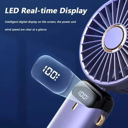 3000mAh Foldable Mini Fan – Neck Hanging, USB Rechargeable, 5-Speed